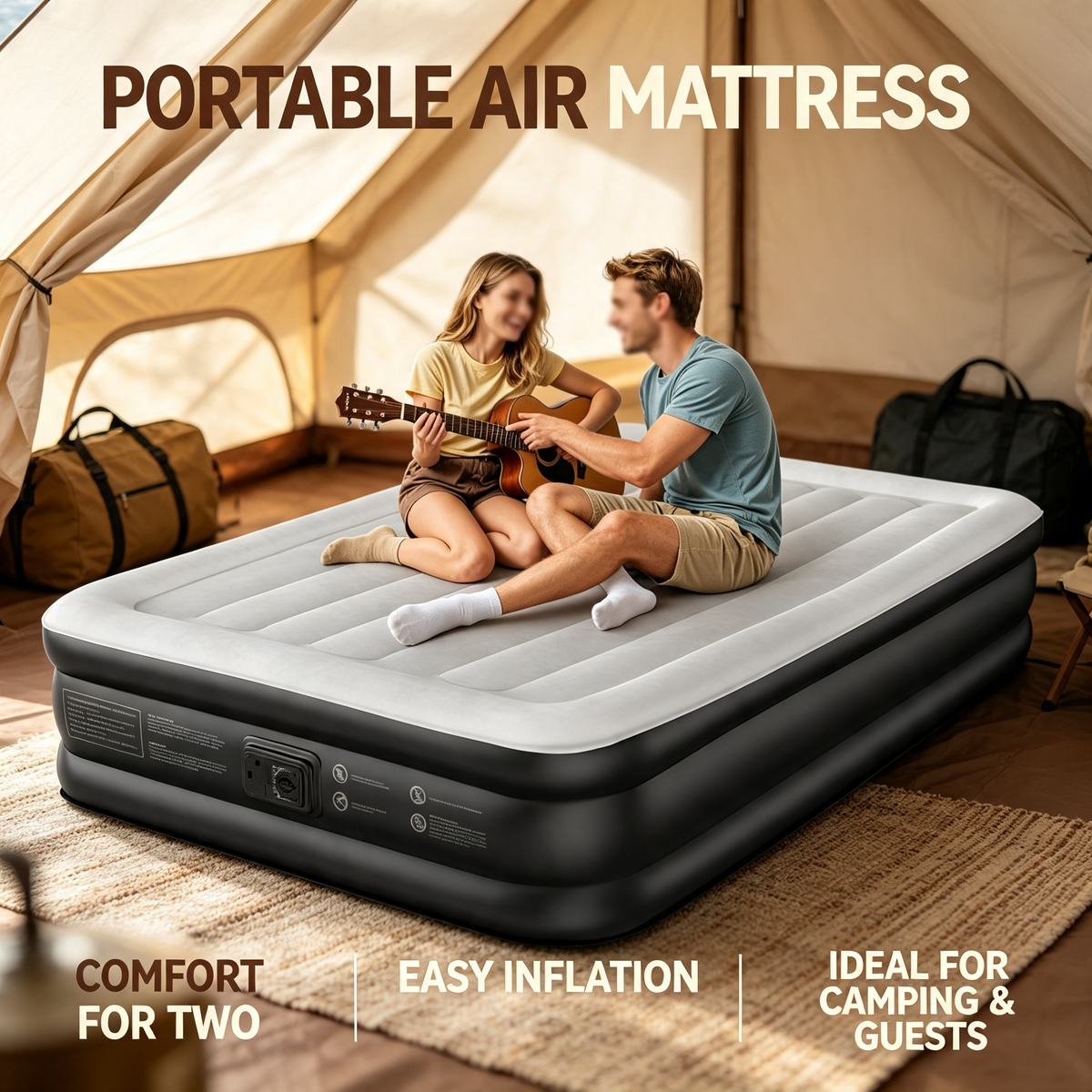 Raised Double Air Mattress with Built‑in Electric Pump