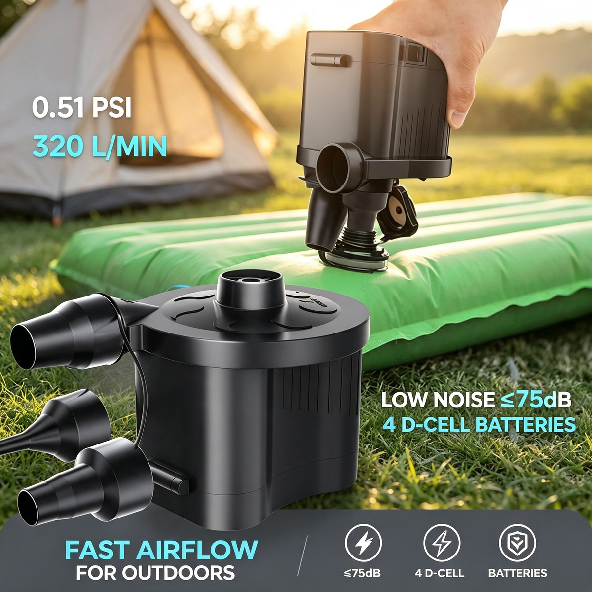 Battery Powered Portable Electric Air Pump for Inflation and Deflation