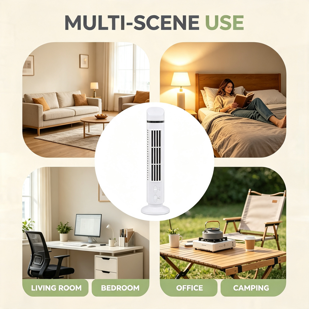 Mini Desktop Tower Fan with Adjustable Wind Speed and Oscillation
