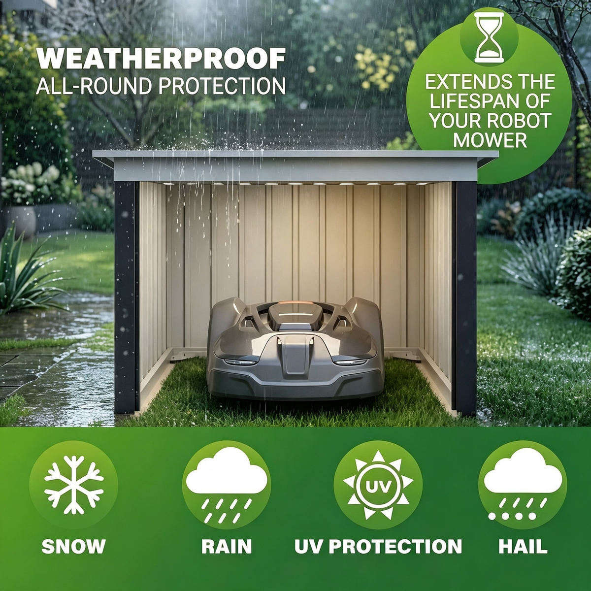Galvanized Steel Robot Lawn Mower Storage Shed for Outdoor Garden