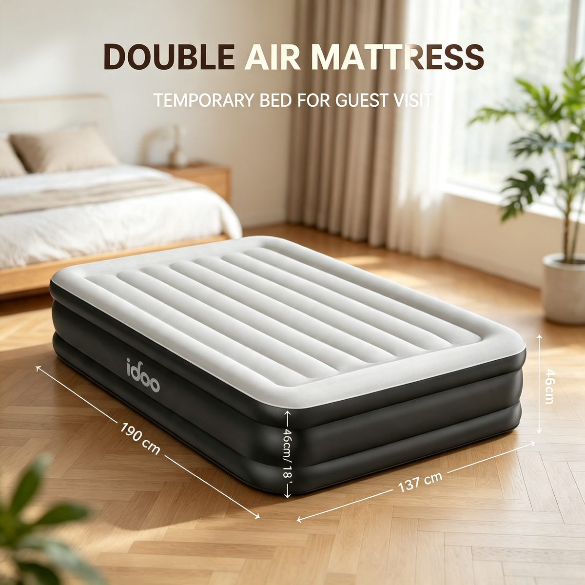 Raised Double Air Mattress with Built‑in Electric Pump
