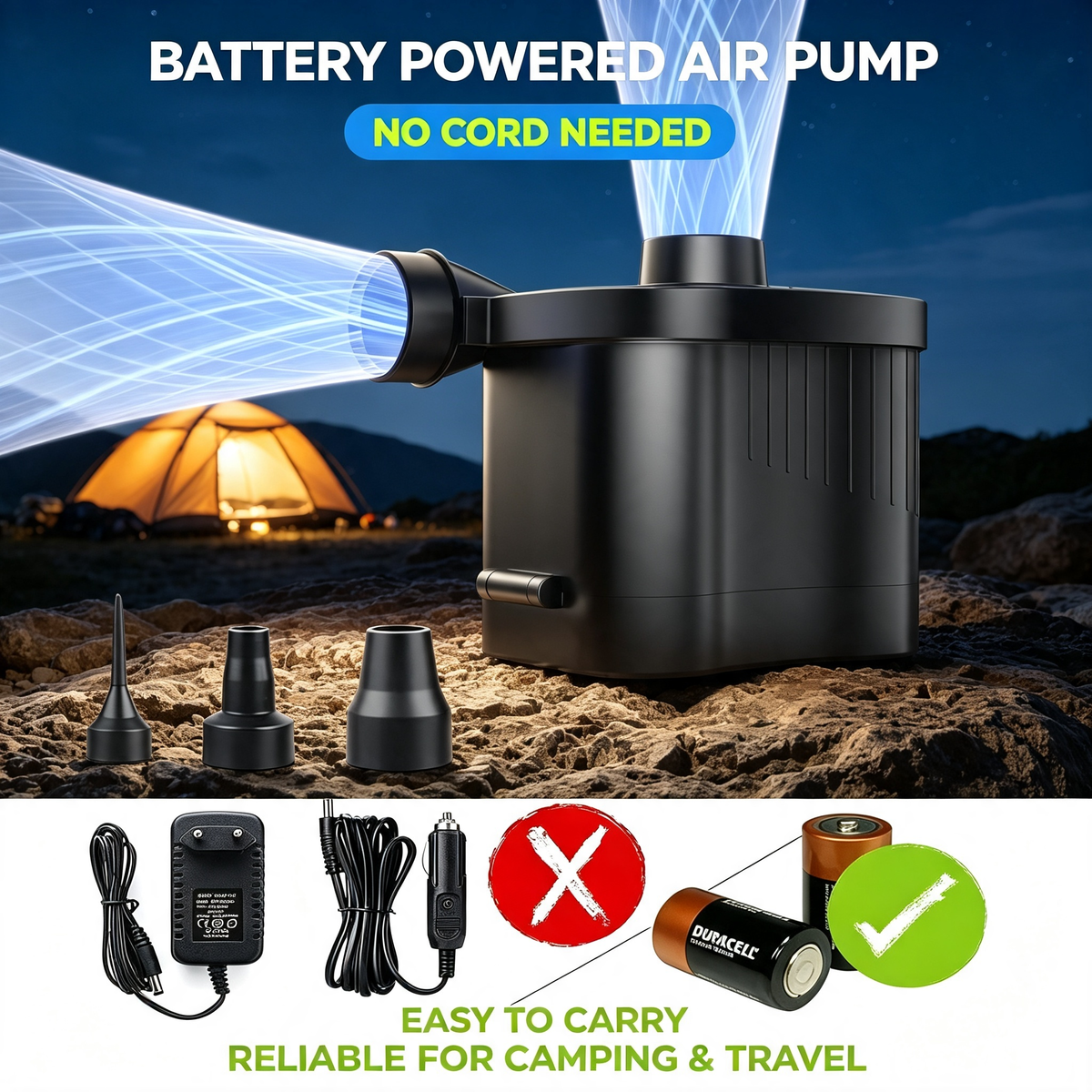 Battery Powered Portable Electric Air Pump for Inflation and Deflation