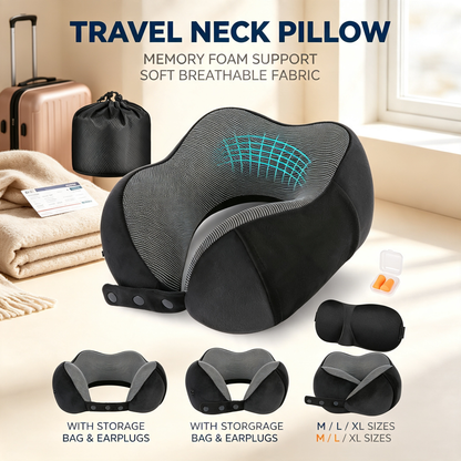 Memory Foam Travel Neck Pillow with Travel Accessories