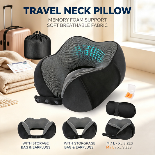 Memory Foam Travel Neck Pillow with Travel Accessories