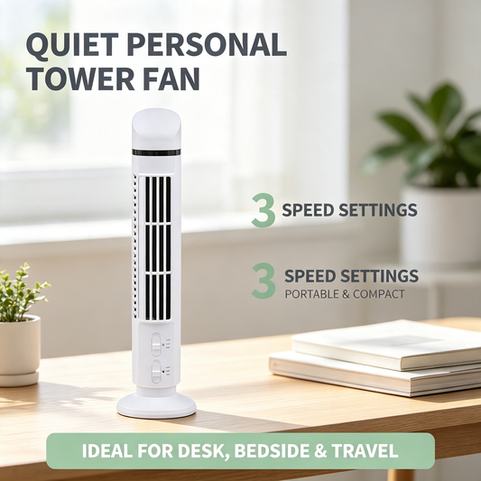 Mini Desktop Tower Fan with Adjustable Wind Speed and Oscillation