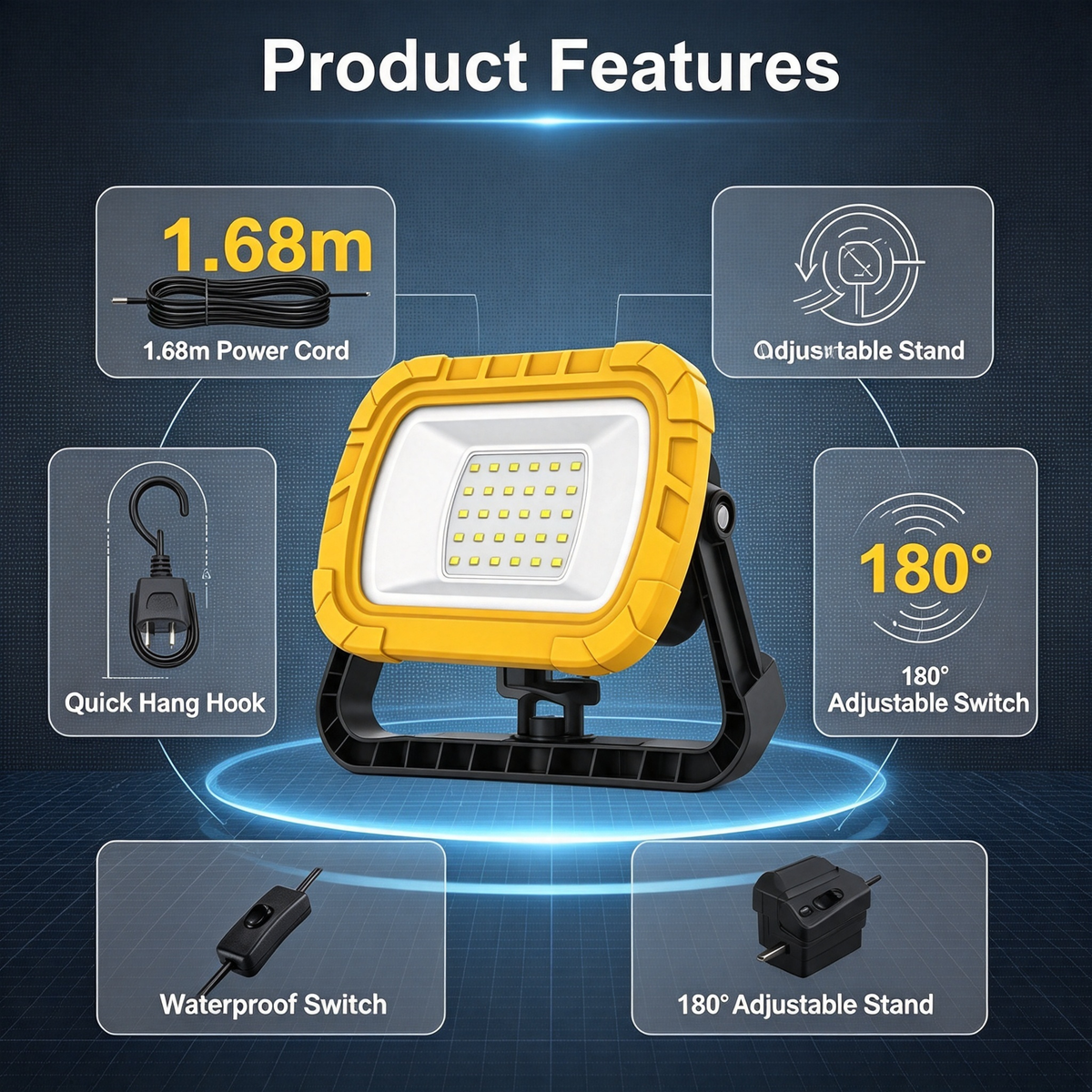 Portable LED Work Light with Hanging Hook UK Plug