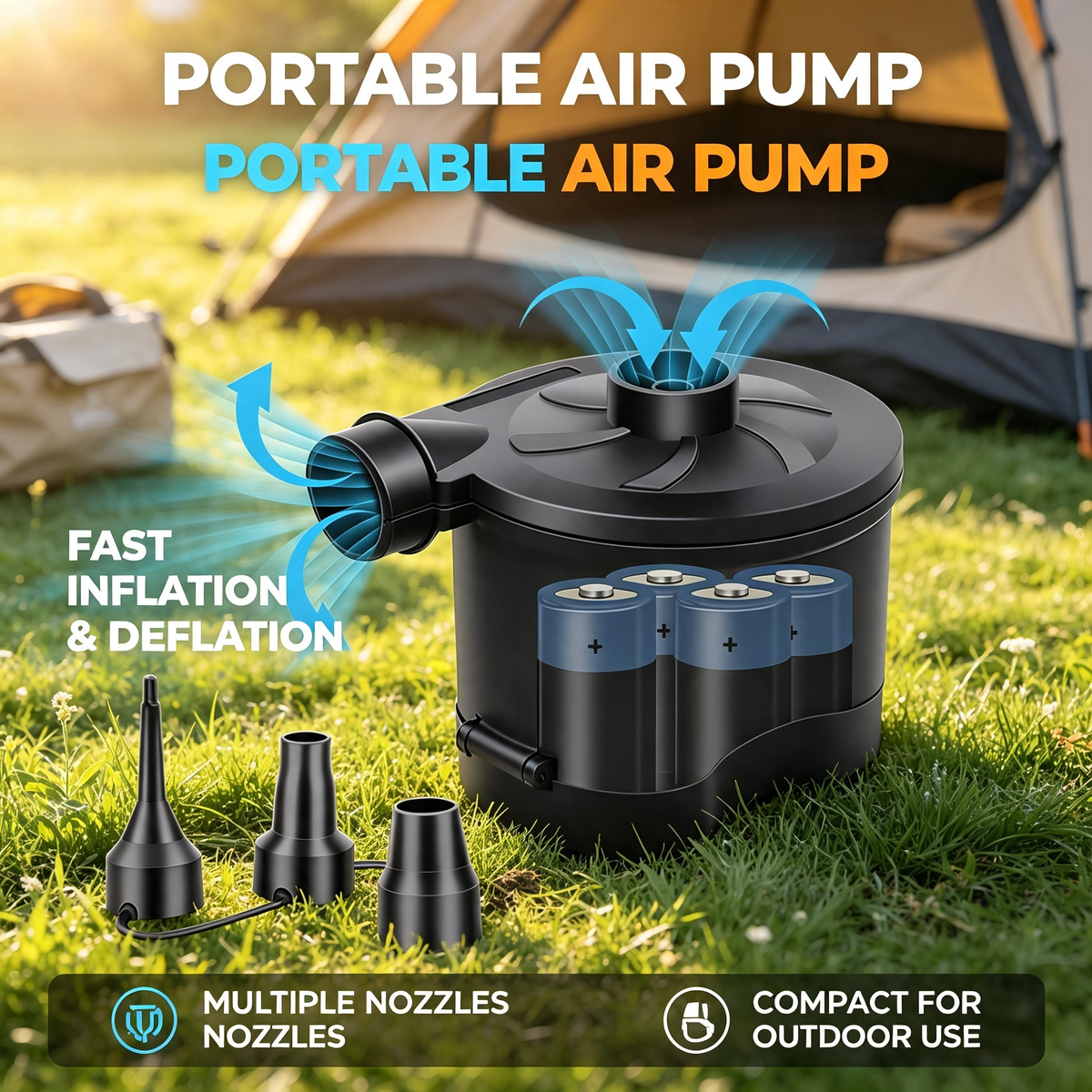 Battery Powered Portable Electric Air Pump for Inflation and Deflation