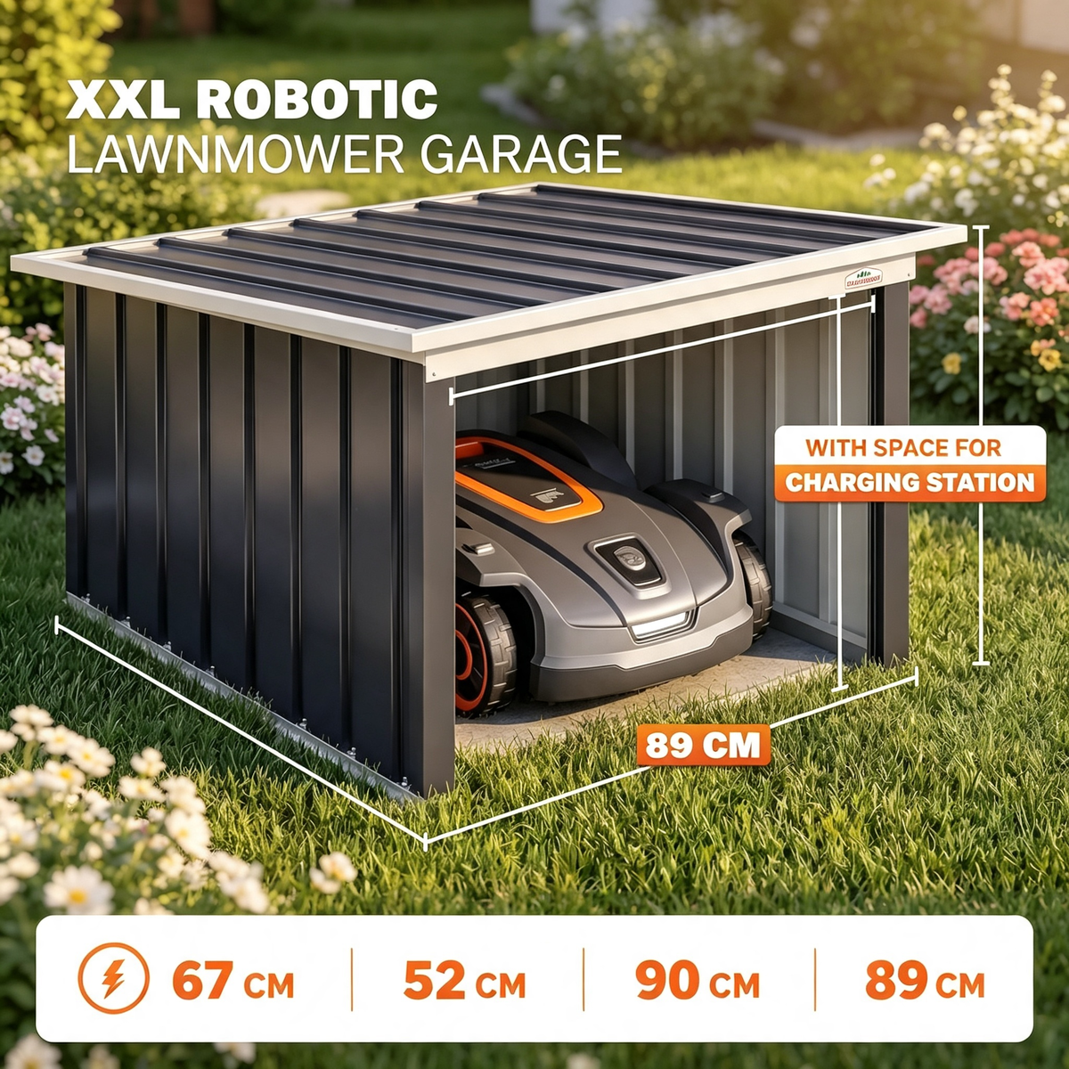 Galvanized Steel Robot Lawn Mower Storage Shed for Outdoor Garden