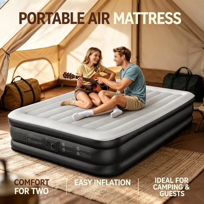 Raised Double Air Mattress with Built‑in Electric Pump
