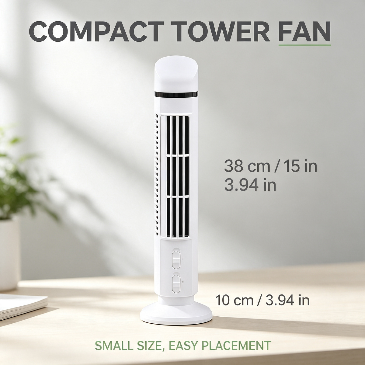 Mini Desktop Tower Fan with Adjustable Wind Speed and Oscillation